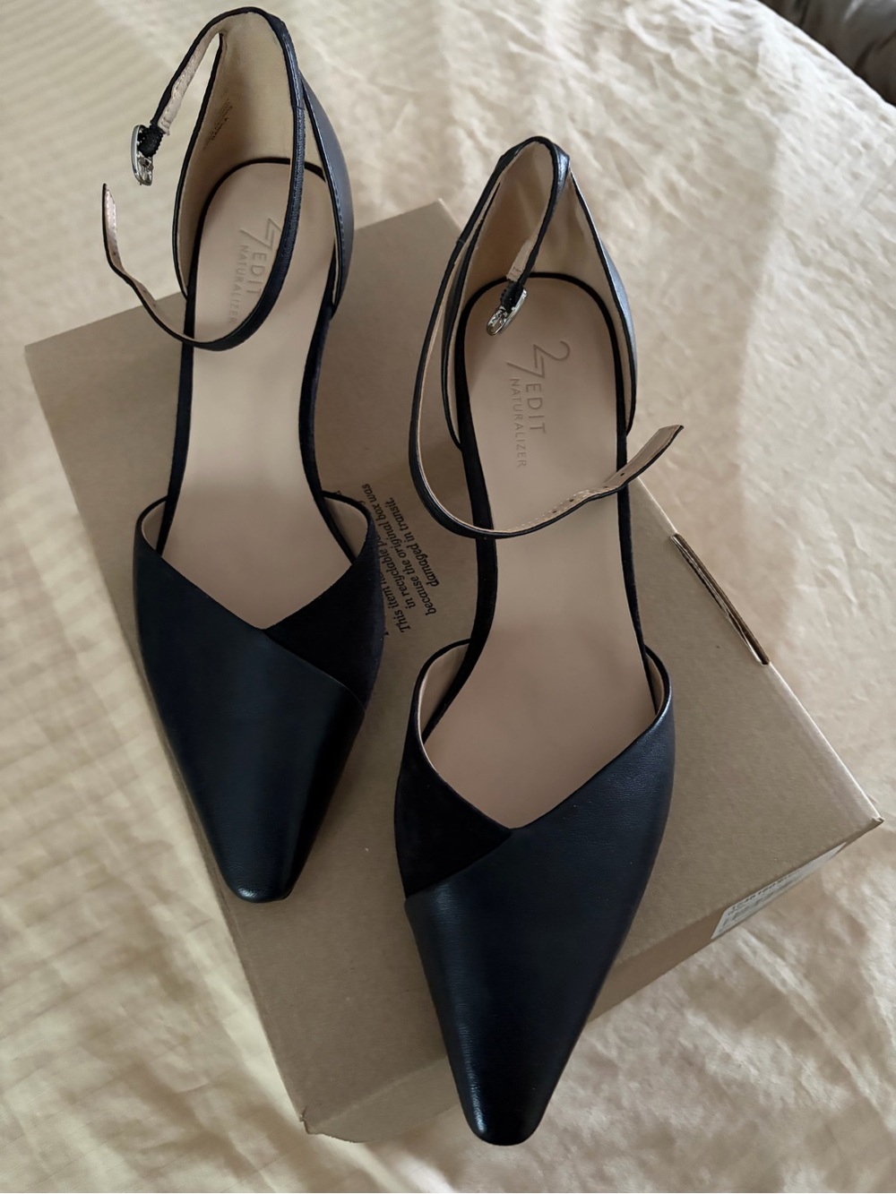 Black Pointed Ankle-Strap kitten heel Darcy  pumps